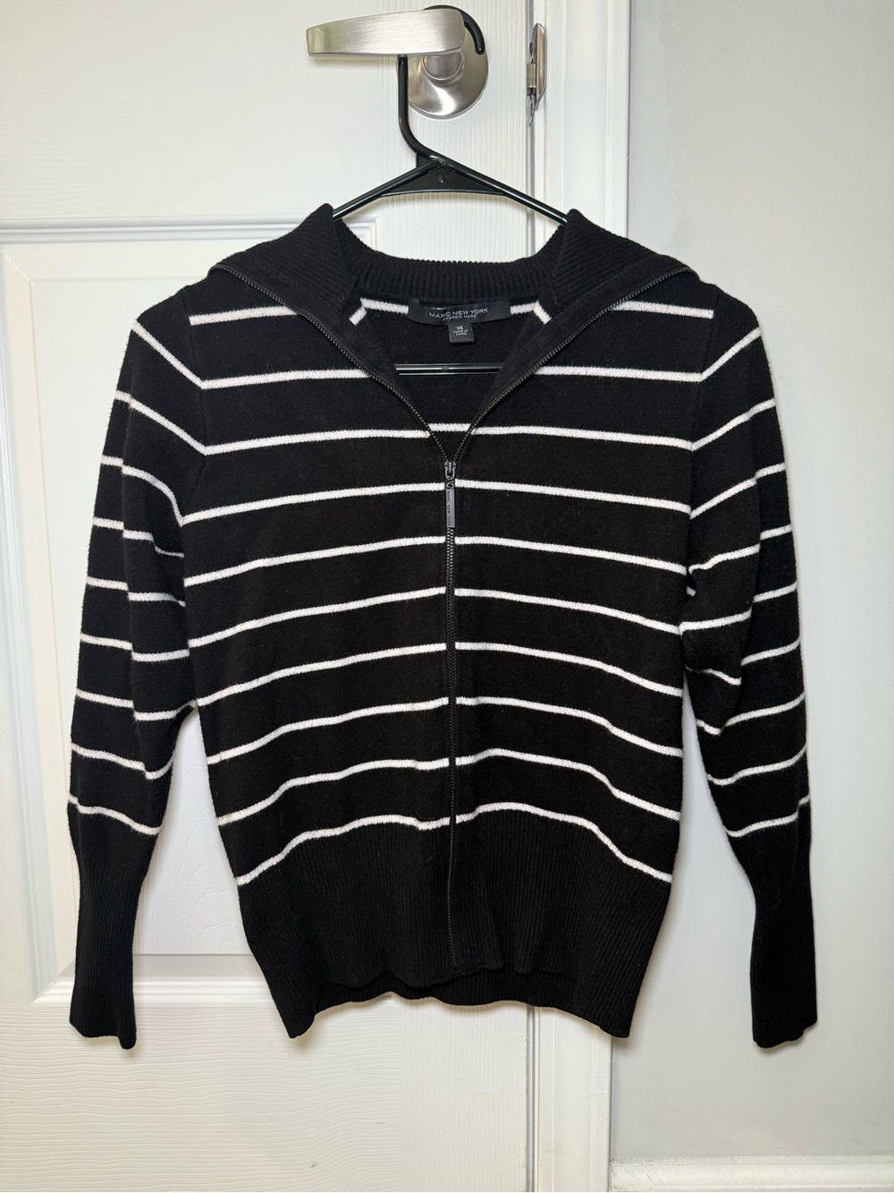 Marc New York Black and White Striped Zip Hoodie Cardigan